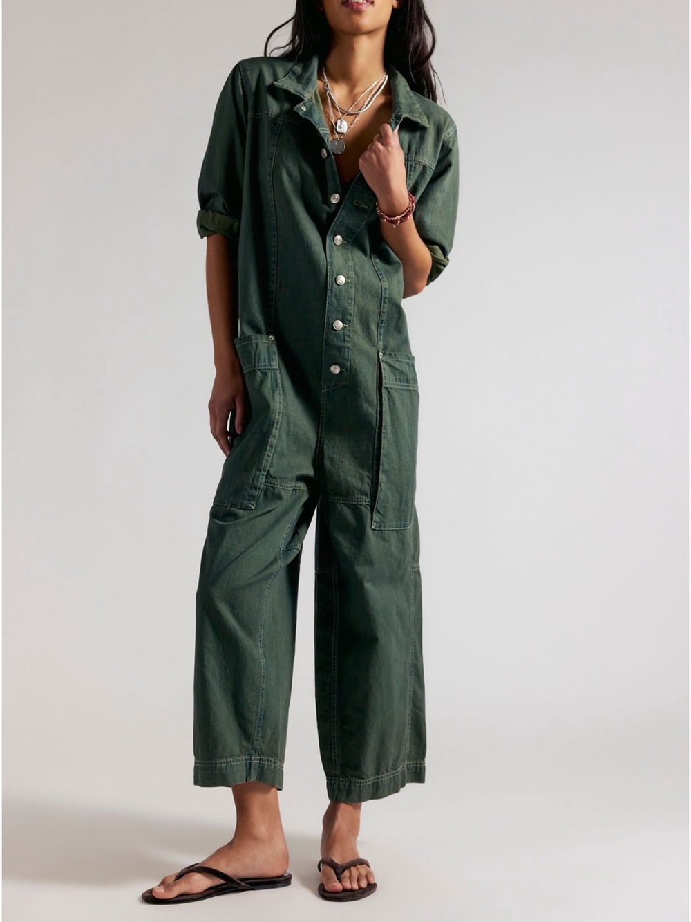 Free People We The Free Margarita Jumpsuit Everglades Green XL - NEW WITH TAGS